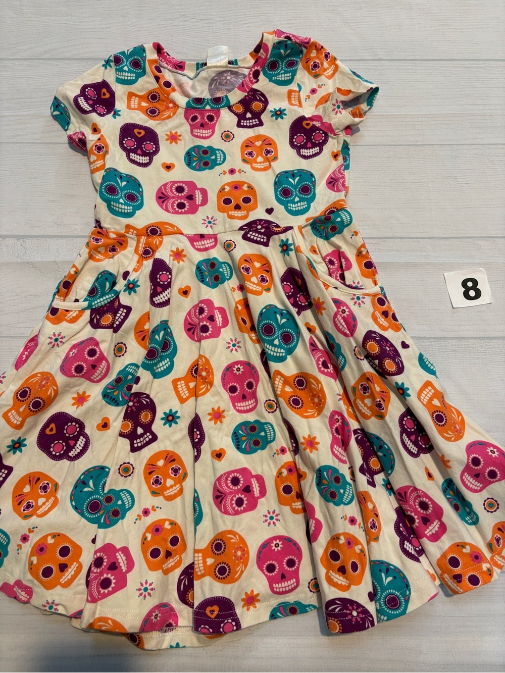 Eleanor Rose Cream Twirl Dress with Colorful Sugar Skull Print